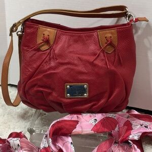 Valentina red & tan leather hobo bag